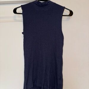 Sleeveless Navy Blue Ribbed Knit Top